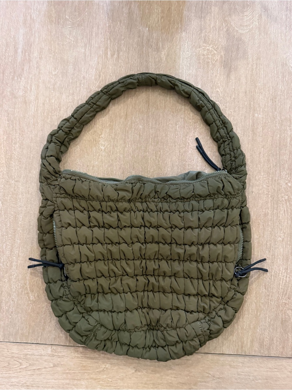 ODODOS Olive Green Ruched Puffer Shoulder Bag Hobo Handbag Zip Pockets